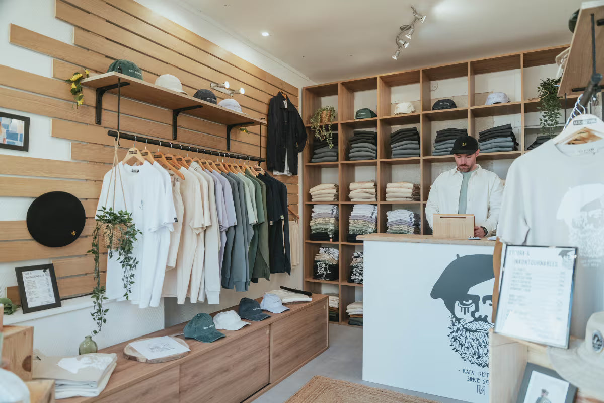Rayons de vêtements et casquettes de la boutique Katxi Klothing à Biarritz